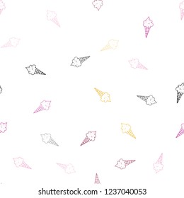 Light Pink, Yellow vector seamless cover with sundae ice-cream. Decorative illustration with ice-cream on abstract template. Doodle design for your business advert of cafes.
