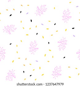 Light Pink, Yellow vector seamless doodle background with leaves, branches. Brand new colored illustration with leaves and branches. Design for textile, fabric, wallpapers.