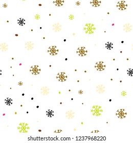 Light Pink, Yellow vector seamless texture with colored snowflakes. Glitter abstract illustration with crystals of ice. Trendy design for wallpaper, fabric makers.