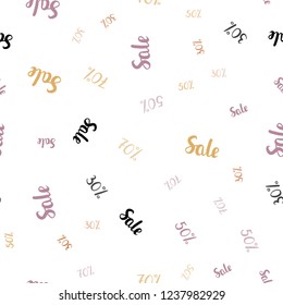 Light Pink, Yellow vector seamless layout with discount of 30, 50, 70%. Colored words of sales with gradient on white background. Design for business ads, commercials.