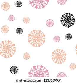 Light Pink, Yellow vector seamless template with ice snowflakes. Snow on blurred abstract background with gradient. Design for textile, fabric, wallpapers.
