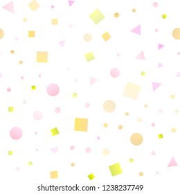 Light Pink, Yellow vector seamless backdrop with lines, circles, rhombus. Abstract illustration with colorful dots, lines, cubes. Template for business cards, websites.