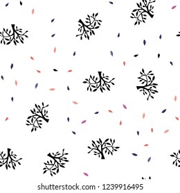 Light Pink, Yellow vector seamless doodle pattern with leaves, branches. Colorful illustration in doodle style with leaves, branches. Template for business cards, websites.