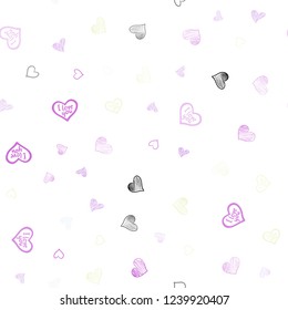 Light Pink, Yellow vector seamless texture with lovely hearts. Decorative shining illustration with hearts on abstract template. Pattern can be used for valentine's ad, booklets.
