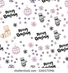 Light Pink, Yellow vector seamless template with ice snowflakes, balls, socks, mittens. Modern geometric abstract illustration. Texture for window blinds, curtains.