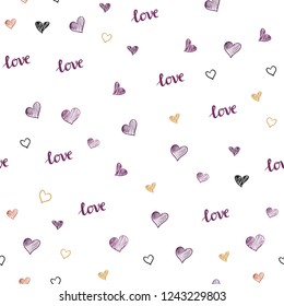 Light Pink, Yellow vector seamless cover with quote LOVE YOU, hearts. Romantic illustration with colorful phrase LOVE YOU, hearts. Pattern for trendy fabric, wallpapers.