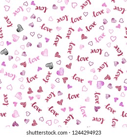 Light Pink, Yellow vector seamless template with text LOVE YOU, hearts. Illustration with phrase LOVE YOU, hearts for valentine's day. Texture for window blinds, curtains.