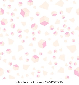 Light Pink, Yellow vector seamless, isometric template with crystals, squares. Decorative design in abstract style with lines, cubes. Template for business cards, websites.