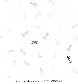 Light Pink, Yellow vector seamless backdrop with phrase LOVE YOU. Decorative design in doodle style with text LOVE YOU. Template for business cards, websites.