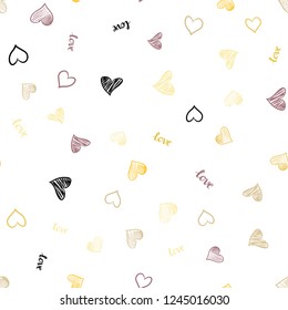 Light Pink, Yellow vector seamless pattern with phrase LOVE YOU, hearts. Colorful illustration with quote LOVE YOU, hearts. Pattern for design of fabric, wallpapers.