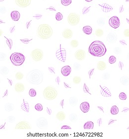 Light Pink, Yellow vector seamless elegant pattern with leaves and flowers. Leaves, flowers in natural style on white background. Design for textile, fabric, wallpapers.
