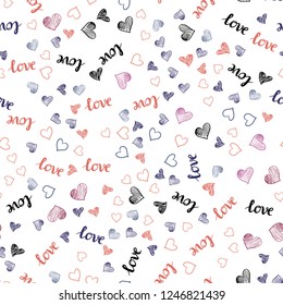 Light Pink, Yellow vector seamless background with words of love, hearts. Design in doodle style with text LOVE YOU, hearts. Design for wallpaper, fabric makers.