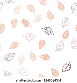 Light Pink, Yellow vector seamless natural backdrop with leaves. leaves on elegant natural pattern with gradient. Pattern for design of fabric, wallpapers.