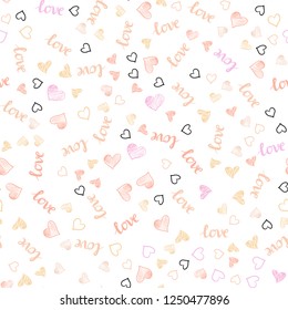 Light Pink, Yellow vector seamless background with words of love, hearts. Design in doodle style with text LOVE YOU, hearts. Design for wallpaper, fabric makers.