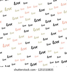 Light Pink, Yellow vector seamless template with text LOVE YOU. Illustration with phrase LOVE YOU for valentine's day. Texture for window blinds, curtains.