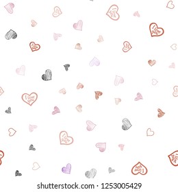 Light Pink, Yellow vector seamless template with doodle hearts. Beautiful colored illustration with hearts in celebration style. Design for ad, poster, banner of Valentine Day.