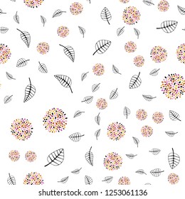 Light Pink, Yellow vector seamless natural backdrop with leaves, flowers. Abstract illustration with leaves, flowers in doodles style. Template for business cards, websites.