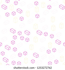 Light Pink, Yellow vector seamless, isometric pattern in square style. Decorative design in abstract style with rectangles. Pattern for trendy fabric, wallpapers.