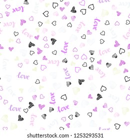 Light Pink, Yellow vector seamless template with text LOVE YOU, hearts. Colorful illustration with quote LOVE YOU, hearts. Template for business cards, websites.