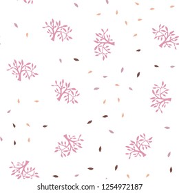 Light Pink, Yellow vector seamless doodle backdrop with leaves, branches. Glitter abstract illustration with leaves and branches. Pattern for trendy fabric, wallpapers.