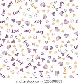 Light Pink, Yellow vector seamless pattern with phrase LOVE YOU, hearts. Romantic illustration with colorful phrase LOVE YOU, hearts. Texture for window blinds, curtains.