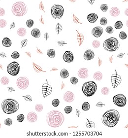 Light Pink, Yellow vector seamless natural artwork with leaves and flowers. Doodle illustration of leaves and flowers in Origami style. Texture for window blinds, curtains.