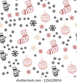 Light Pink, Yellow vector seamless template with ice snowflakes, balls, socks, mittens. Glitter abstract illustration with gradient. Design for textile, fabric, wallpapers.