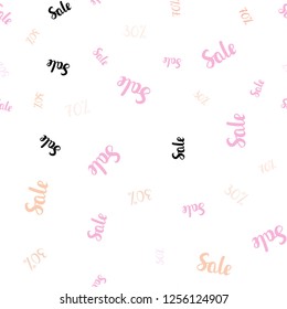 Light Pink, Yellow vector seamless background with 30, 50, 70 % signs of sales. Abstract illustration with colorful gradient symbols of sales. Backdrop for mega promotions, discounts.