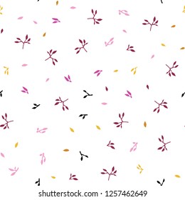 Light Pink, Yellow vector seamless doodle background with leaves. Colorful abstract illustration with leaves in doodle style. Template for business cards, websites.