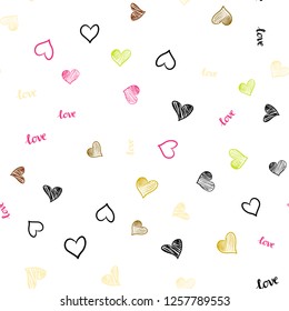 Light Pink, Yellow vector seamless cover with quote LOVE YOU, hearts. Romantic illustration with colorful phrase LOVE YOU, hearts. Design for wallpaper, fabric makers.