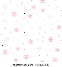 Light Pink, Yellow vector seamless layout with bright snowflakes. Colorful decorative design in xmas style with snow. Trendy design for wallpaper, fabric makers.