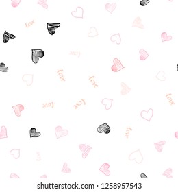 Light Pink, Yellow vector seamless cover with quote LOVE YOU, hearts. Design in doodle style with text LOVE YOU, hearts. Design for textile, fabric, wallpapers.