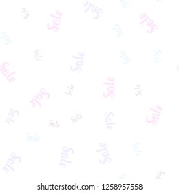 Light Pink, Yellow vector seamless background with words of sales. Illustration with signs of sales on abstract template. Backdrop for mega promotions, discounts.