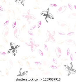 Light Pink, Yellow vector seamless natural artwork with leaves. Doodle illustration of leaves in Origami style with gradient. Pattern for trendy fabric, wallpapers.