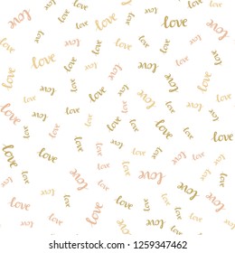 Light Pink, Yellow vector seamless background with words of love. Decorative design in doodle style with text LOVE YOU. Design for wallpaper, fabric makers.