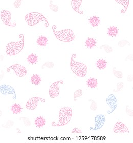 Light Pink, Yellow vector seamless abstract pattern with leaves and flowers. An elegant bright illustration with leaves and flowers. Pattern for trendy fabric, wallpapers.
