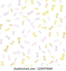 Light Pink, Yellow vector seamless pattern with phrase LOVE YOU. Illustration with phrase LOVE YOU for valentine's day. Texture for window blinds, curtains.