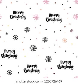 Light Pink, Yellow vector seamless texture with colored snowflakes. Shining colorful illustration with snow in christmas style. Design for textile, fabric, wallpapers.