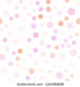 Light Pink, Yellow vector seamless pattern with christmas snowflakes. Modern geometrical abstract illustration with crystals of ice. Pattern for design of fabric, wallpapers.
