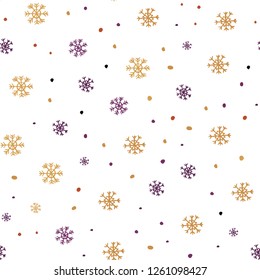 Light Pink, Yellow vector seamless texture with colored snowflakes. Shining colorful illustration with snow in christmas style. Trendy design for wallpaper, fabric makers.