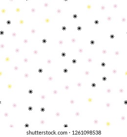 Light Pink, Yellow vector seamless texture with colored snowflakes. Glitter abstract illustration with crystals of ice. Template for business cards, websites.