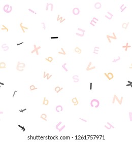 Light Pink, Yellow vector seamless backdrop with english symbols. Colored alphabet signs with gradient on white background. Template for business cards, websites.