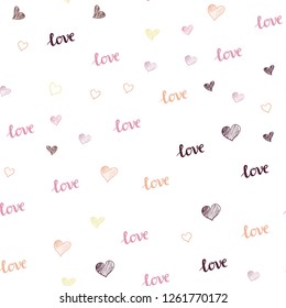 Light Pink, Yellow vector seamless cover with quote LOVE YOU, hearts. Colorful gradient phrase LOVE YOU, hearts in abstract style. Pattern for trendy fabric, wallpapers.