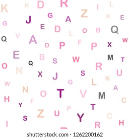 Light Pink, Yellow vector seamless backdrop with english symbols. Shining illustration with ABC symbols on abstract template. Texture for window blinds, curtains.