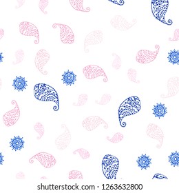Light Pink, Yellow vector seamless elegant template with leaves and flowers. An elegant bright illustration with leaves and flowers. Pattern for trendy fabric, wallpapers.