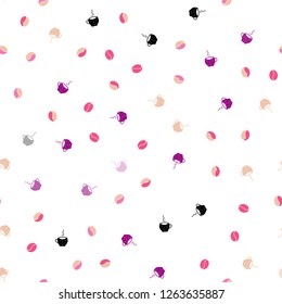 Light Pink, Yellow vector seamless background with coffee, beans. Gradient abstract collection of coffee cups and beans. Pattern for menu of cafes and restaurants.