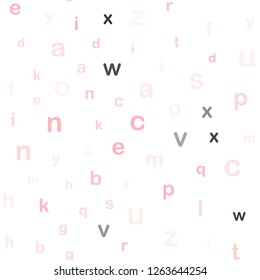 Light Pink, Yellow vector seamless backdrop with english symbols. Abstract illustration with colored latin alphabet. Texture for window blinds, curtains.