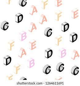 Light Pink, Yellow vector seamless layout with 3D latin alphabet. Colorful 3D alphabet signs with gradient on white background. Design for wallpaper, fabric makers.