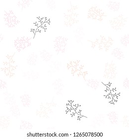Light Pink, Yellow vector seamless doodle pattern with branches. Abstract illustration with leaves, branches in doodles style. Pattern for design of fabric, wallpapers.