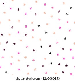 Light Pink, Yellow vector seamless background with xmas snowflakes. Shining colorful illustration with snow in christmas style. Texture for window blinds, curtains.